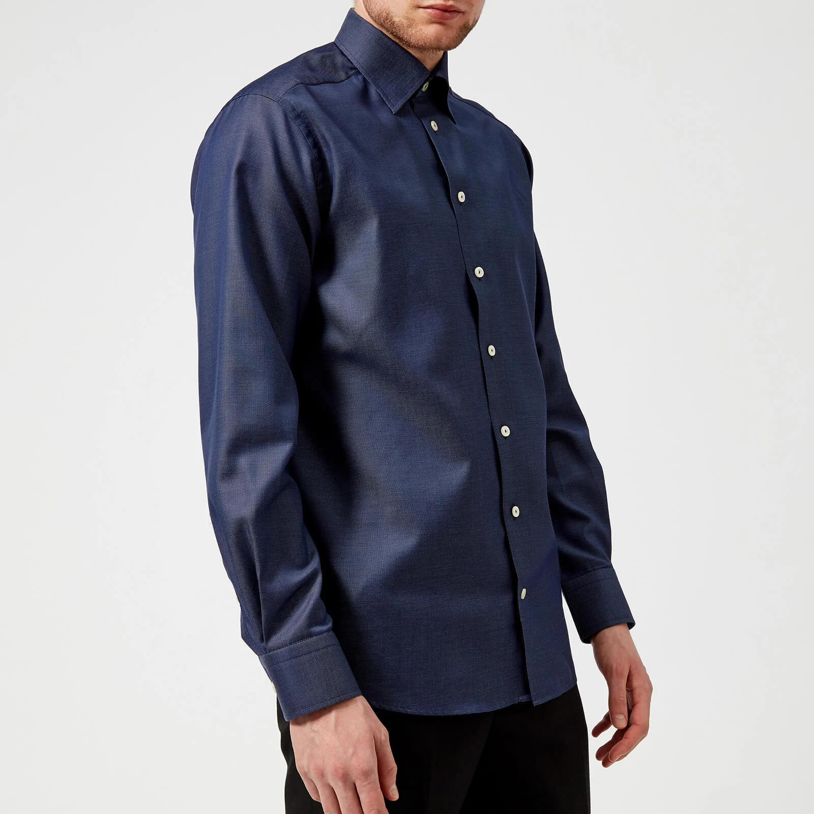 Eton Men's Contemporary Fit Pin Dot Under Collar Shirt - Navy Image 1