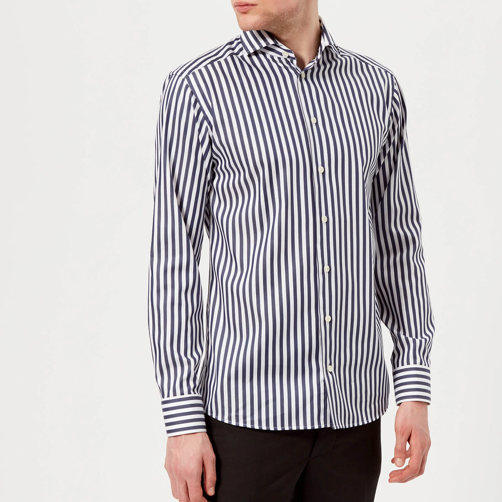 Eton Men's Slim Fit Butcher Stripe Extreme Cut Away Collar Shirt - Navy Image 1