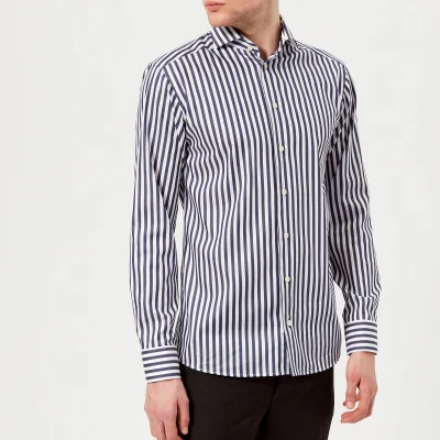 Eton Men's Slim Fit Butcher Stripe Extreme Cut Away Collar Shirt - Navy