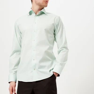 Eton Men's Slim Fit Micro Check with Palm Print Trim Shirt - Green