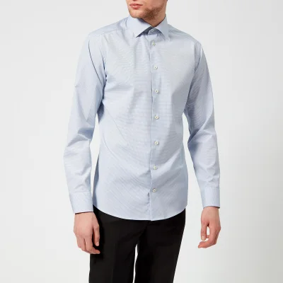 Eton Men's Slim Fit Micro Check with Palm Print Trim Shirt - Blue