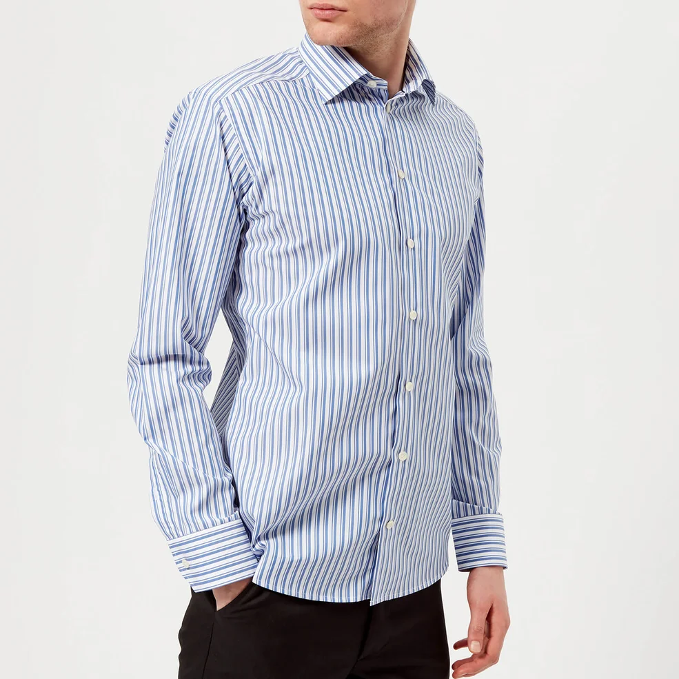 Eton Men's Slim Fit Striped Single Cuff Shirt - Blue Image 1