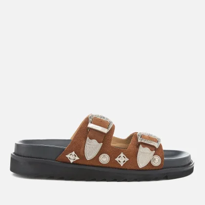 Toga Pulla Women's Leather Double Strap Flat Sandals - Tan
