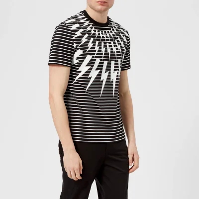 Neil Barrett Men's Fairisle Thunderbolt Striped T-Shirt - Black/White