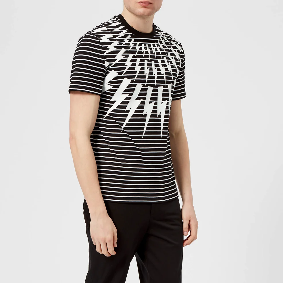 Neil Barrett Men's Fairisle Thunderbolt Striped T-Shirt - Black/White Image 1