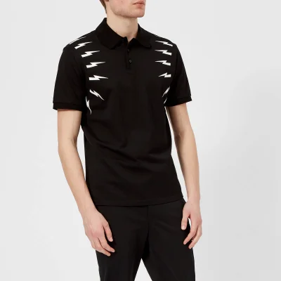 Neil Barrett Men's Fairisle Thunderbolt Sleeve Polo Shirt - Black/White