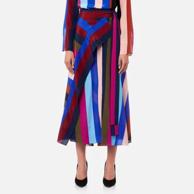Diane von Furstenberg Women's Draped Wrap Maxi Skirt - Carson Stripe Black/Multi