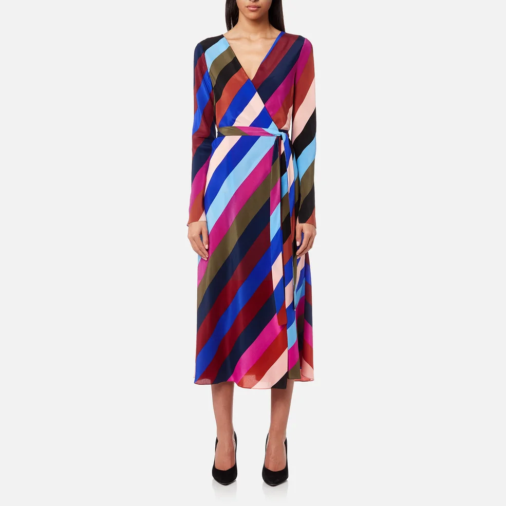 Diane von Furstenberg Women's Midi Woven Wrap Dress - Carson Stripe Black/Multi Image 1