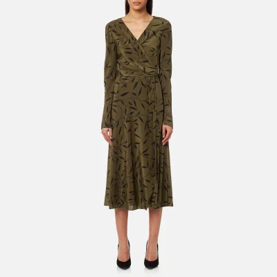 Diane von Furstenberg Women's Long Sleeve Midi Woven Wrap Dress - Shelton Olive