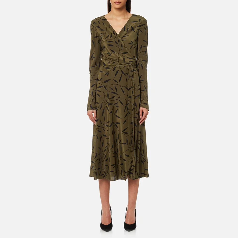 Diane von Furstenberg Women's Long Sleeve Midi Woven Wrap Dress - Shelton Olive Image 1