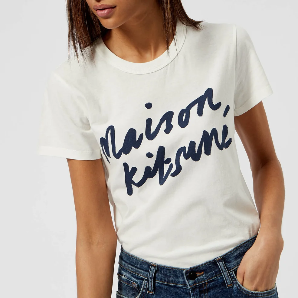 Maison Kitsuné Women's Handwriting Logo T-Shirt - Latte Image 1