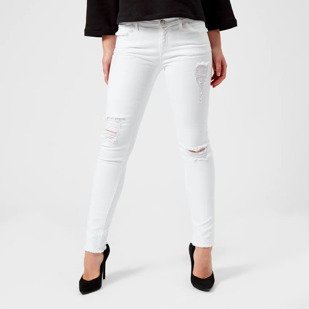 Emporio Armani Women's Distressed Skinny Jeans - White Image 1