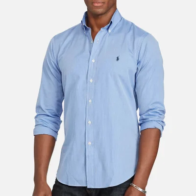 Polo Ralph Lauren Men's Cotton Poplin Slim Long Sleeve Shirt - Medium Blue/White