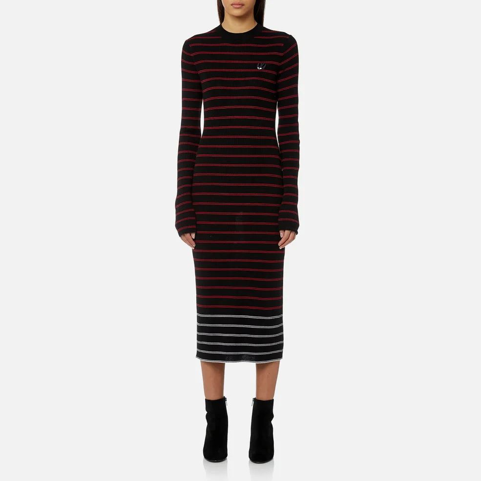 McQ Alexander McQueen Women's Striped Knitted Dress - Black/Amp Red/White Image 1