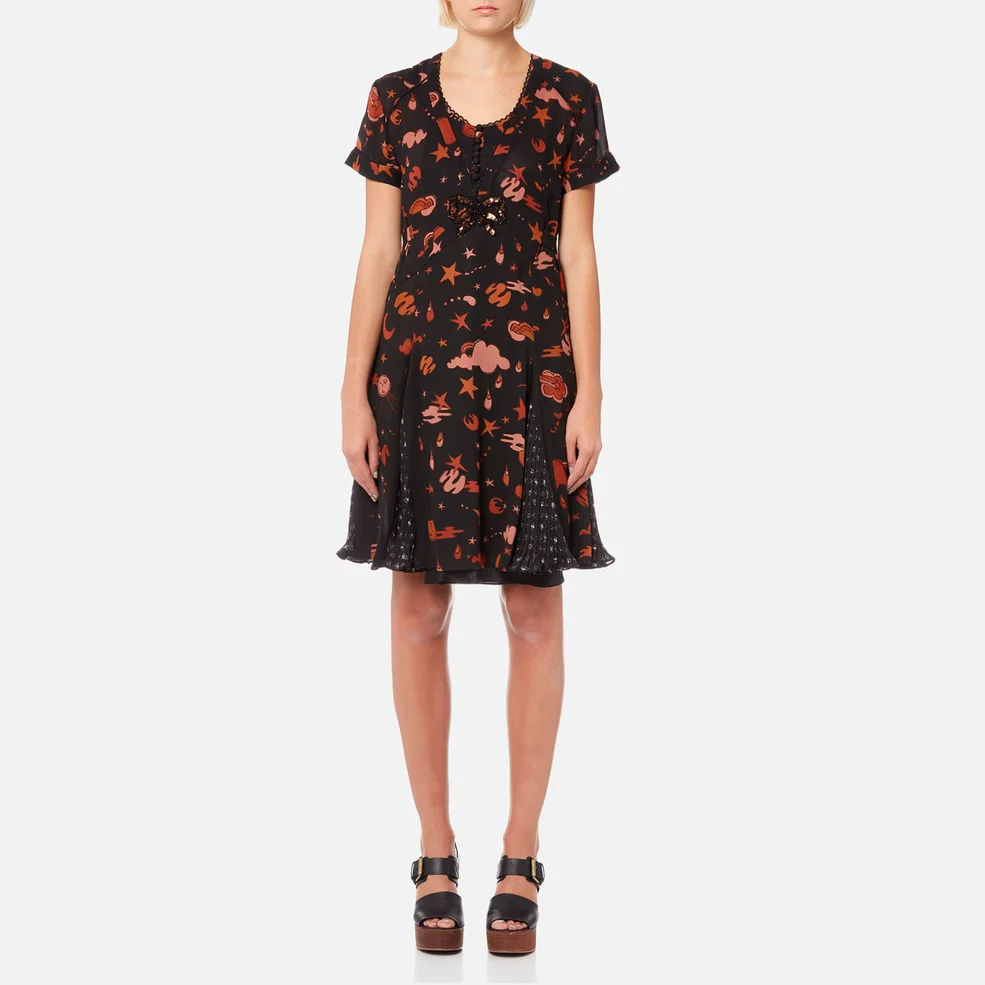 Coach Women's Outerspace Printed Pleated Dress - Black/Brown Image 1