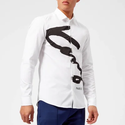 KENZO Men's Slim Fit Large Signature Shirt - White