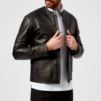 Emporio Armani Men's Leather Biker Jacket - Nero Nero