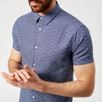 Emporio Armani Men's Patterned Short Sleeve Shirt - Fantasia Blu