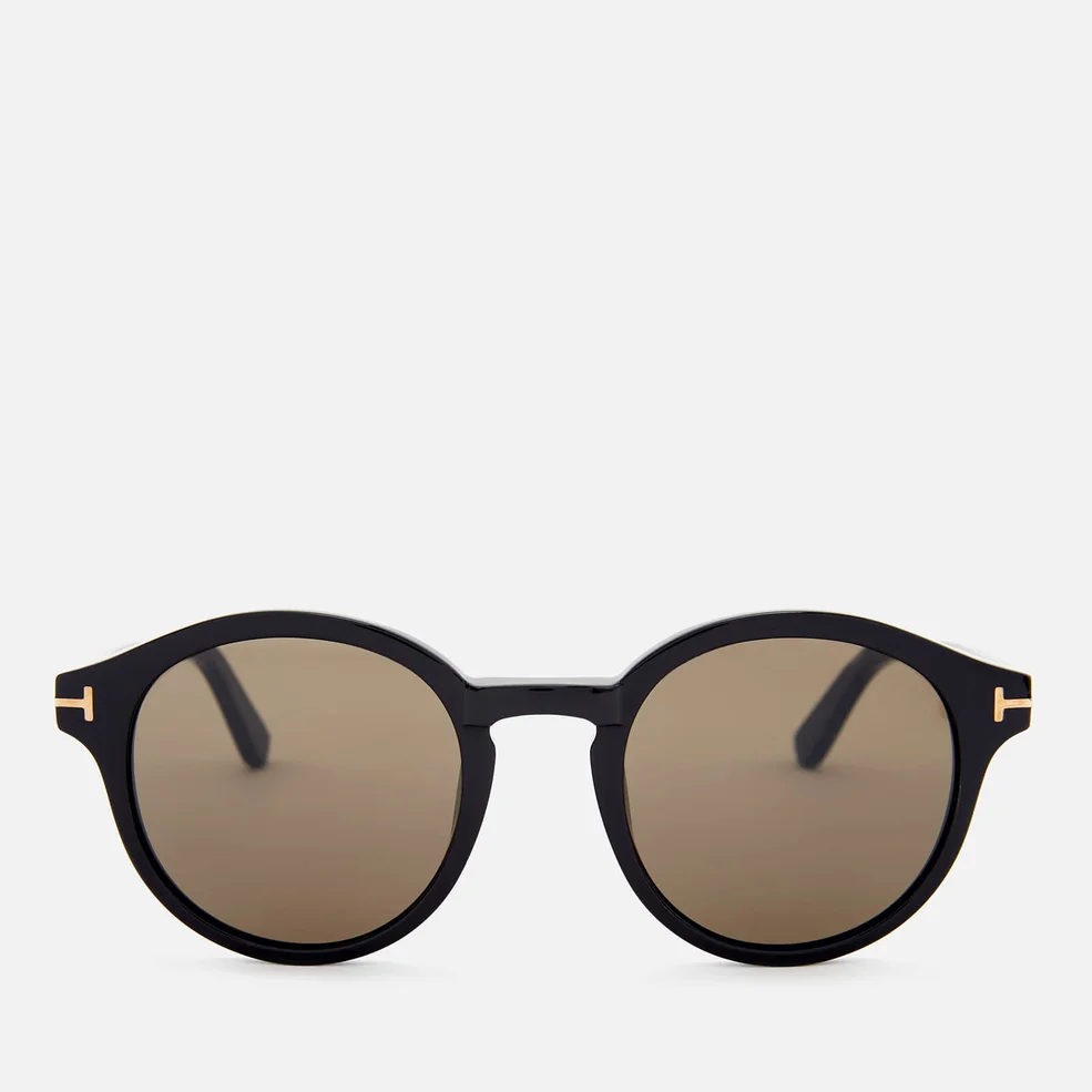 Tom Ford Men's Lucho Round Frame Sunglasses - Shiny Black/Brown Image 1