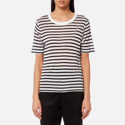 T by Alexander Wang Women's Striped Slub Jersey Cropped Short Sleeve T-Shirt - Ink and Ivory