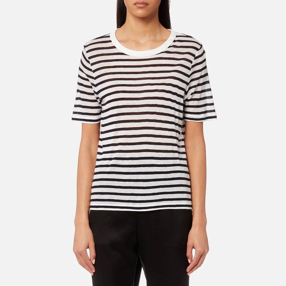 T by Alexander Wang Women's Striped Slub Jersey Cropped Short Sleeve T-Shirt - Ink and Ivory Image 1