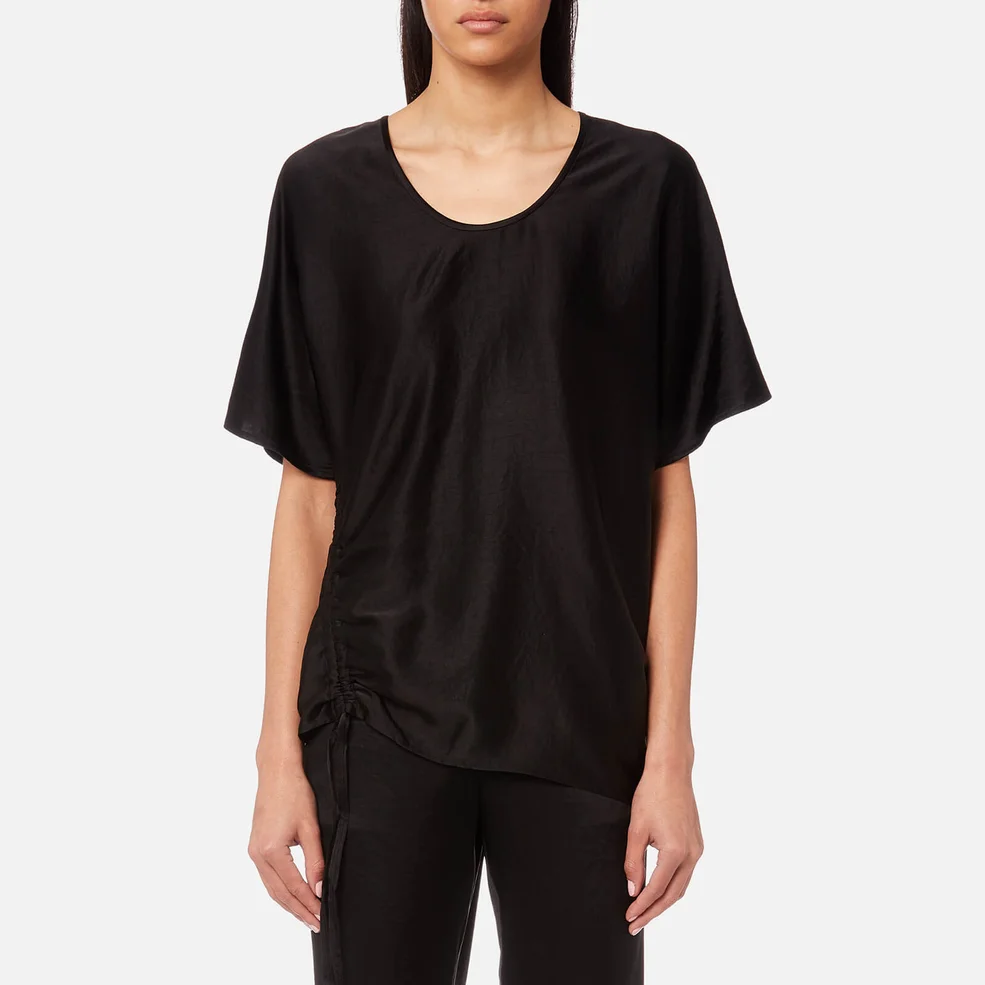 T by Alexander Wang Women's Asymmetric Drape Short Sleeve Top with Ruche - Black Image 1