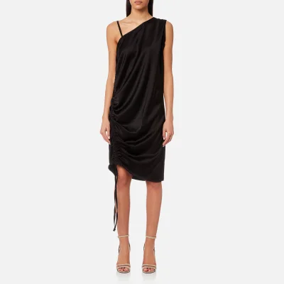 T by Alexander Wang Women's Asymmetric Drape Knee Length Dress with Ruche - Black