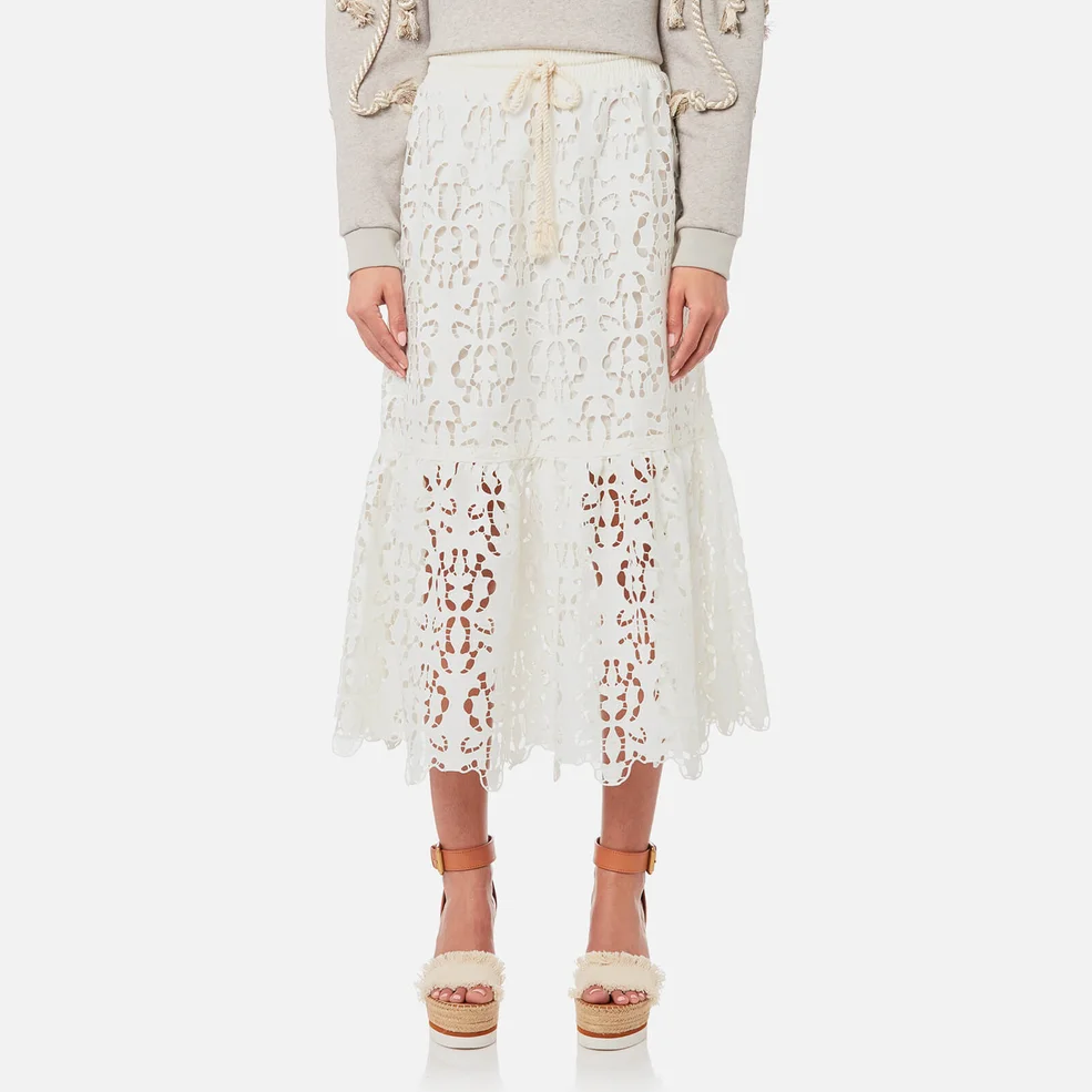 See By Chloé Women's Jersey and Lace Skirt - Snow White Image 1