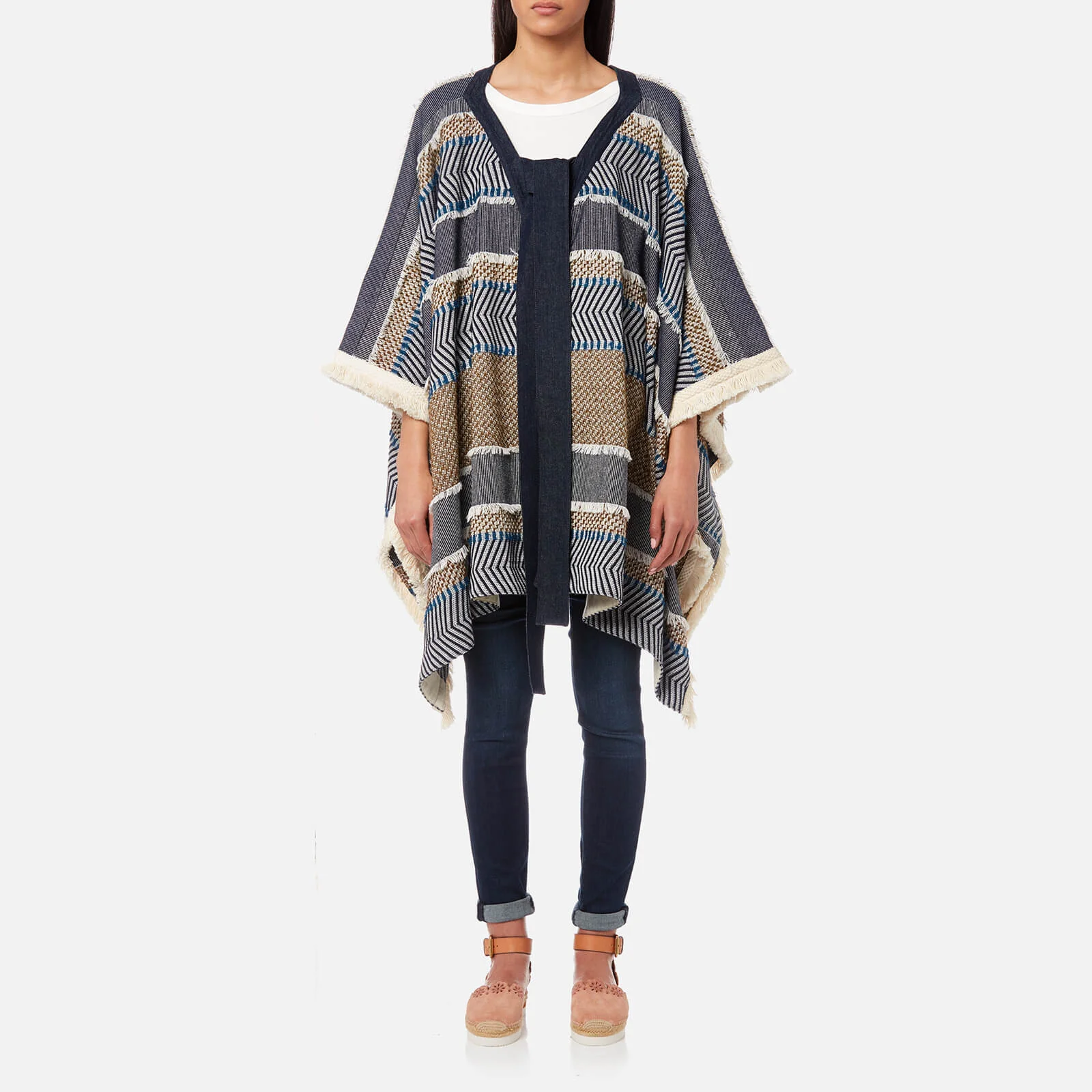 See By Chloé Women's Poncho Textured Coat - Multi Blue Image 1