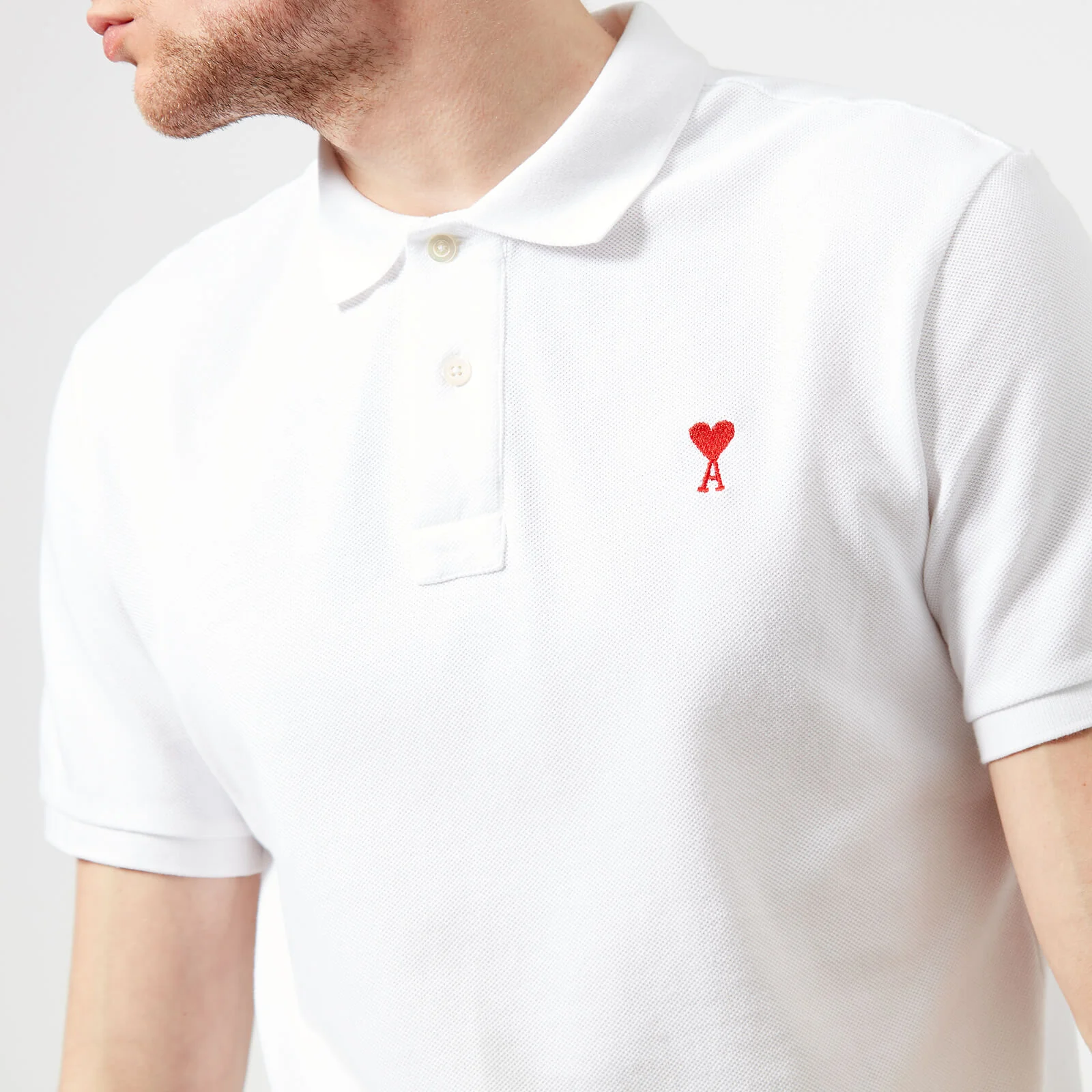 AMI Men's Heart Logo Polo Shirt - White Image 1