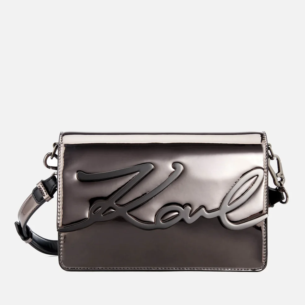 Karl Lagerfeld Women's K/Signature Gloss Shoulder Bag - Nickel Image 1