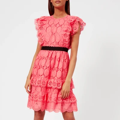 Perseverance London Women's Clover Embellished Anglaise Ruffled Mini Dress - Coral Pink