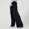 Perseverance London Women's Slinky Crepe Side Gold Buttons Joggers - Navy - Image 1