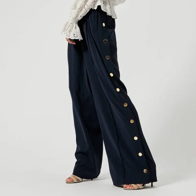 Perseverance London Women's Slinky Crepe Side Gold Buttons Joggers - Navy