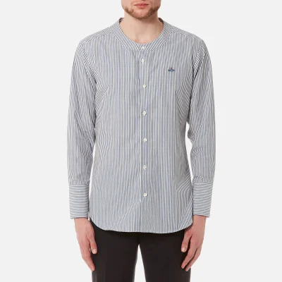 Vivienne Westwood Men's Hickory Stripe Low Neck Shirt - White/Blue