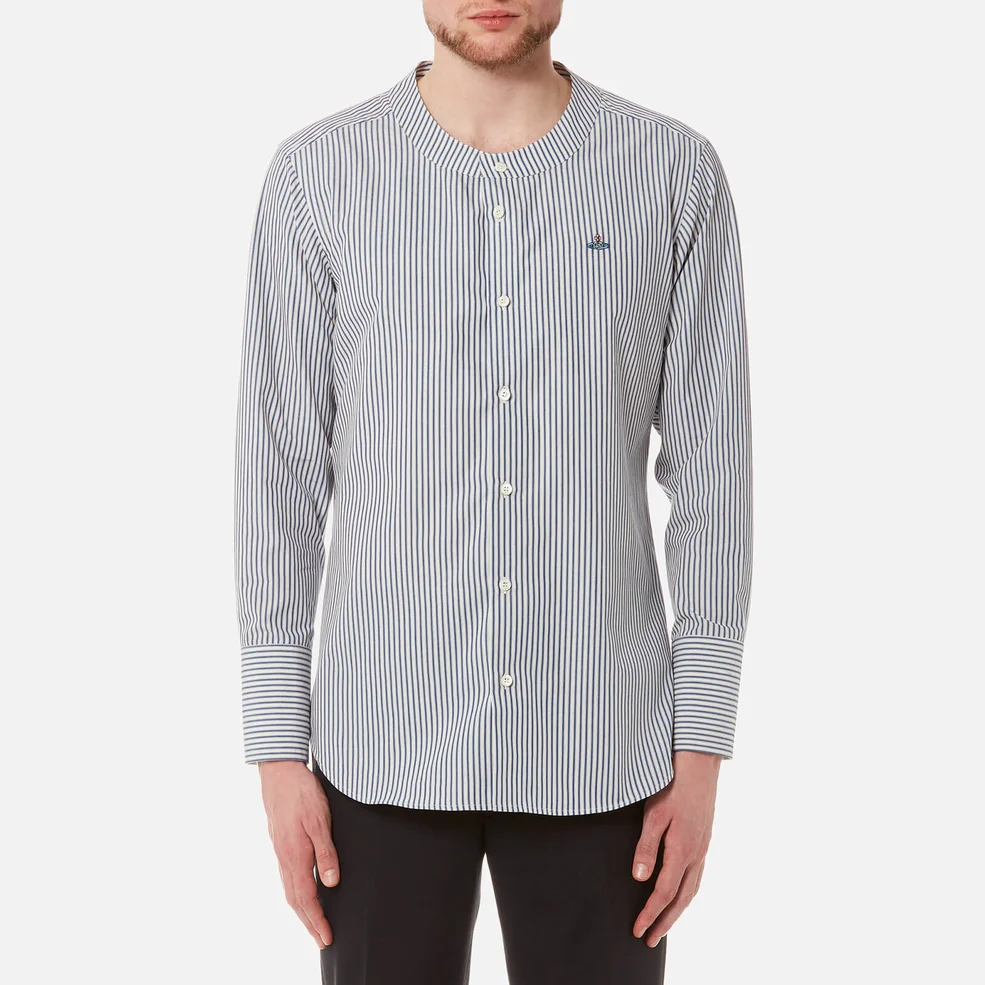 Vivienne Westwood Men's Hickory Stripe Low Neck Shirt - White/Blue Image 1