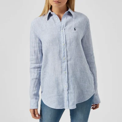 Polo Ralph Lauren Women's Logo Striped Linen Shirt - Blue/White