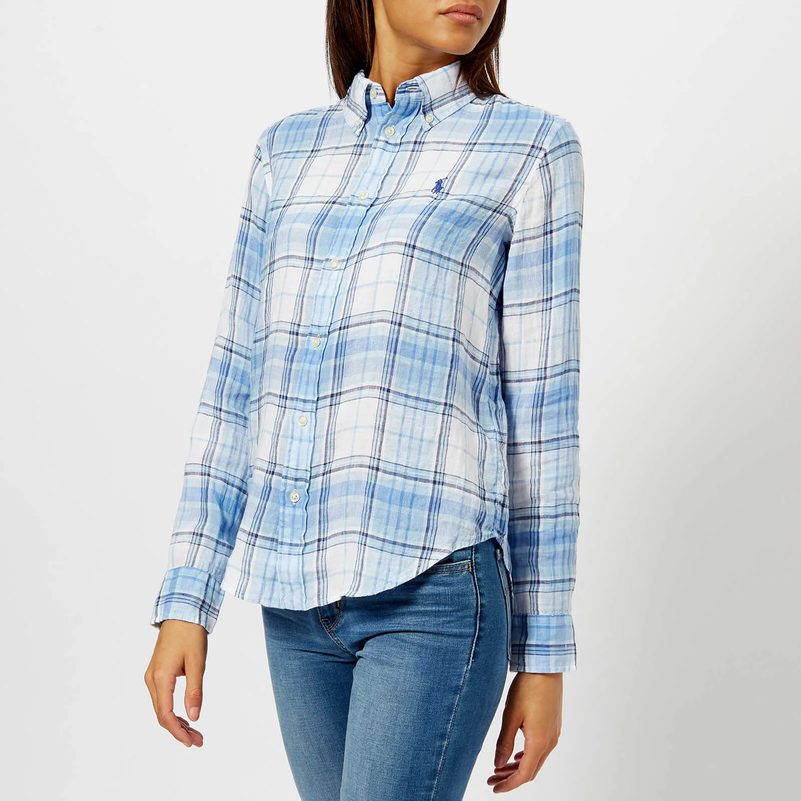 Polo Ralph Lauren Women's Logo Checked Linen Shirt - Blue/White Image 1