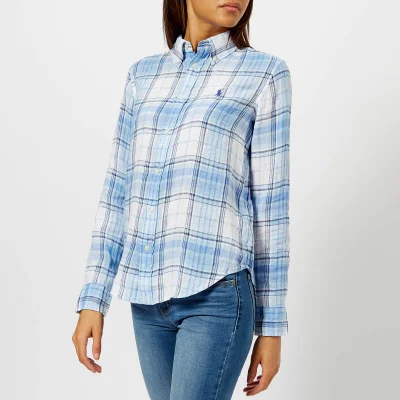 Polo Ralph Lauren Women's Logo Checked Linen Shirt - Blue/White