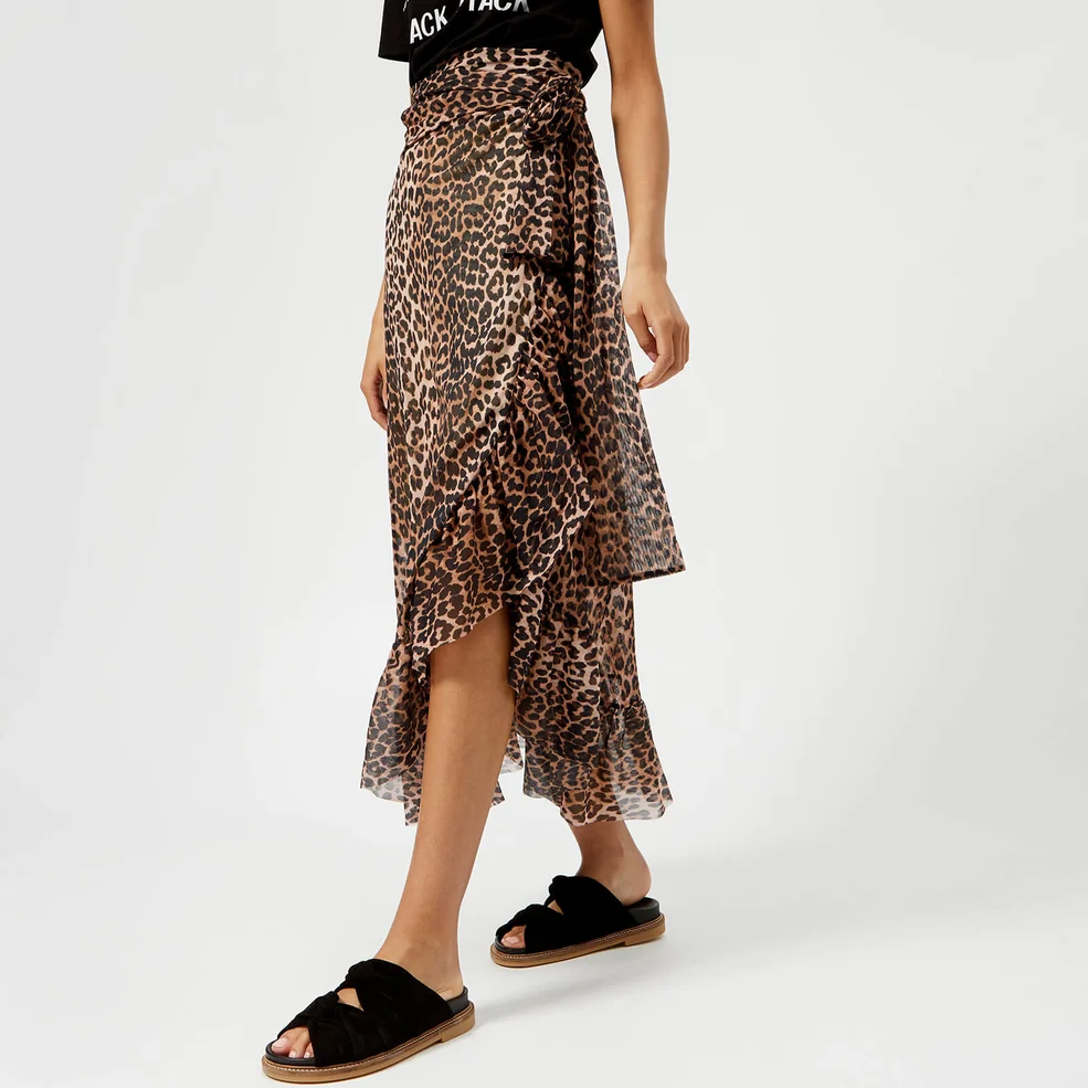 Ganni Women's Tilden Mesh Skirt - Leopard Image 1
