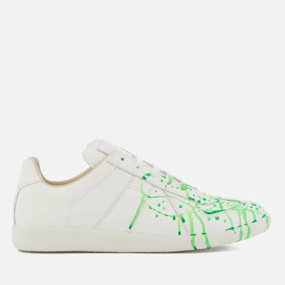 Maison Margiela Men's Paint Splash Replica Sneakers - White/Green Fluo Painter/White Sole