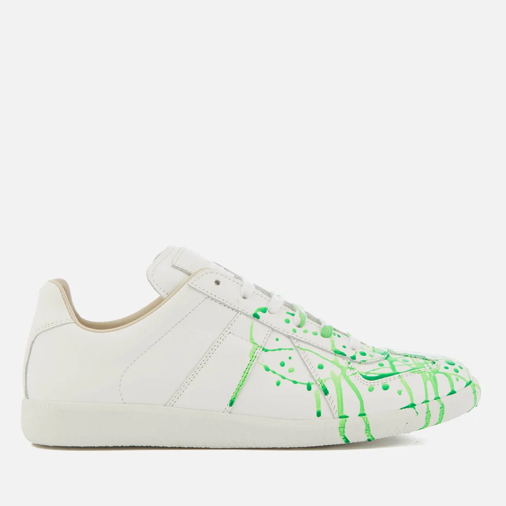 Maison Margiela Men's Paint Splash Replica Sneakers - White/Green Fluo Painter/White Sole Image 1