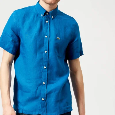 Lacoste Men's Short Sleeved Linen Shirt - Electric