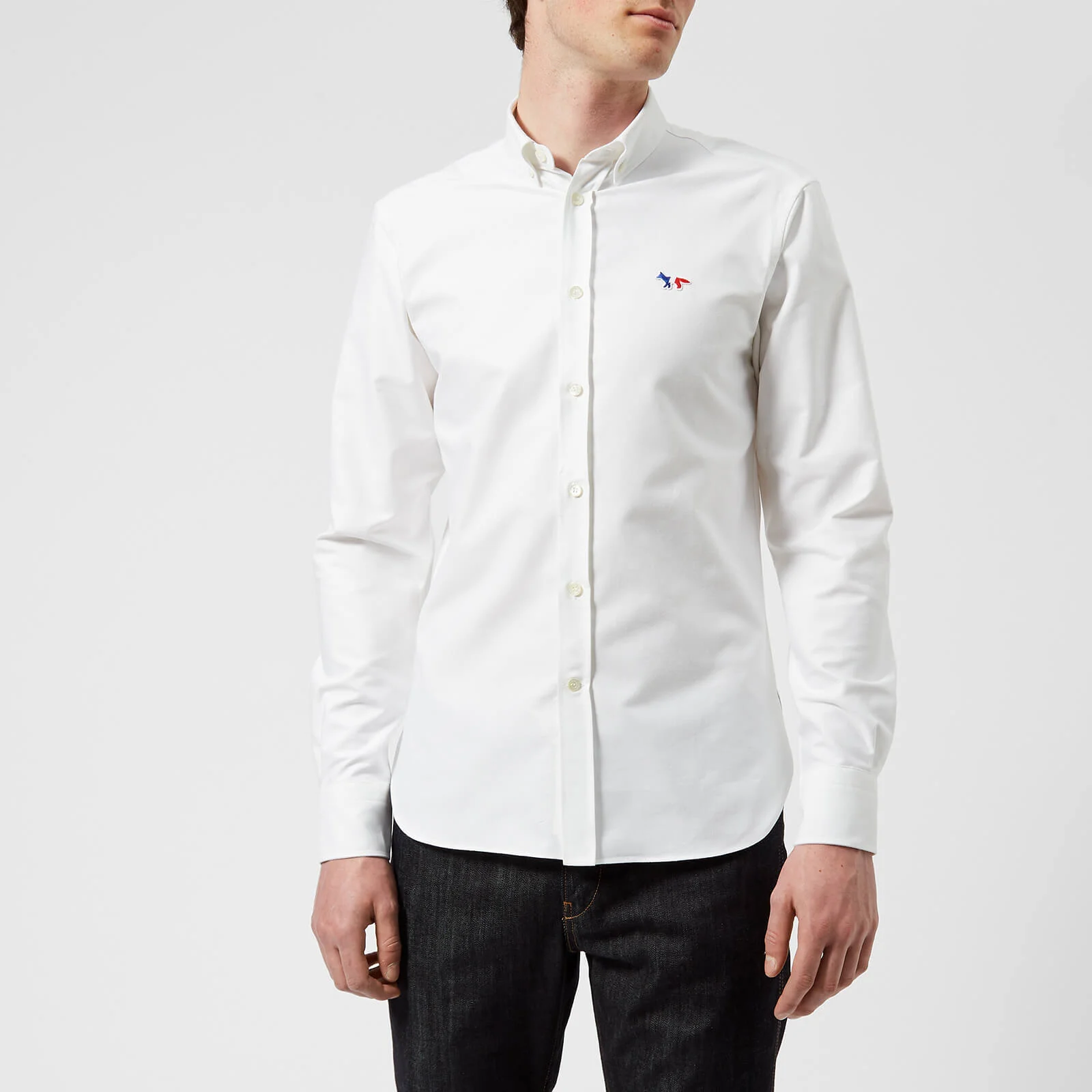 Maison Kitsuné Men's Tricolor Fox Patch Oxford Shirt - White Image 1