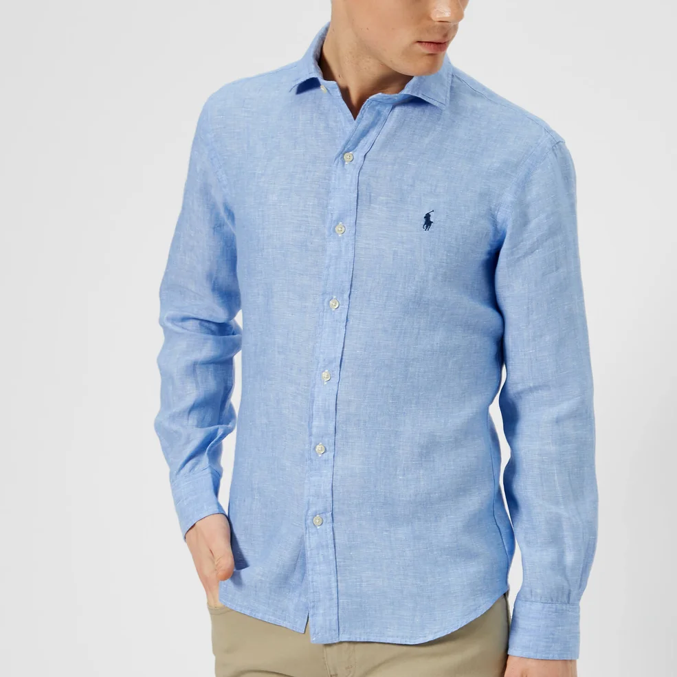 Polo Ralph Lauren Men's Long Sleeve Linen Shirt - Blue Image 1
