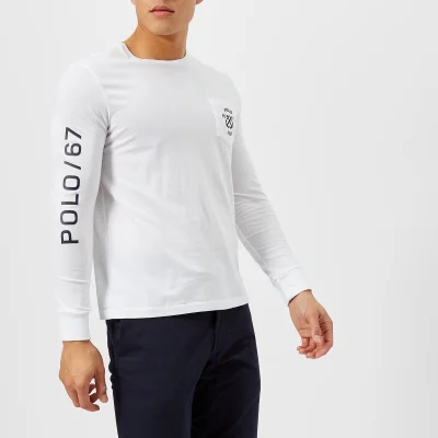 Polo Ralph Lauren Men's Crew Neck Sleeve Logo Long Sleeve T-Shirt - White
