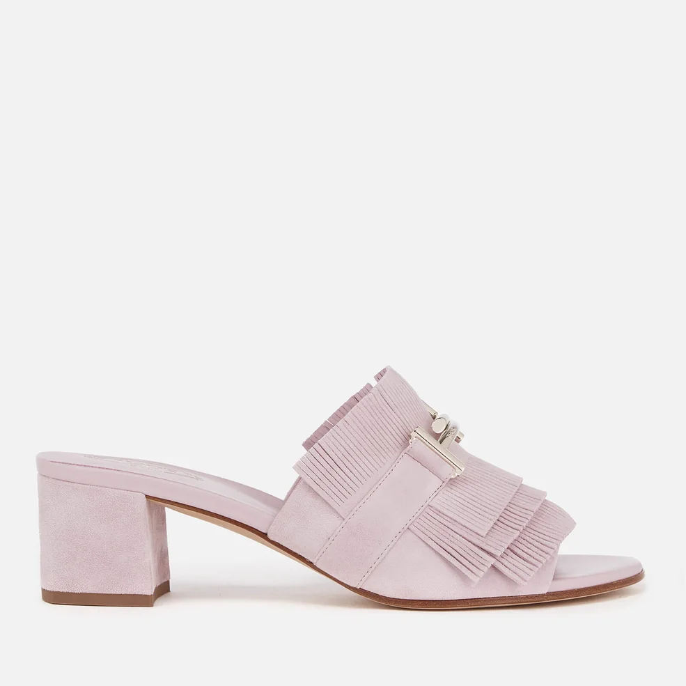 Tod's Women's Suede Double T Fringe Mules - Light Pink Image 1