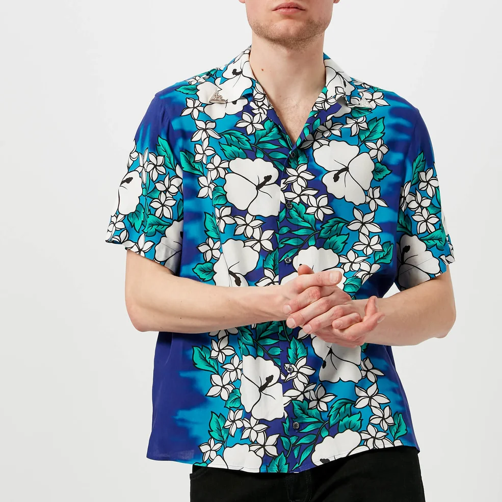 Dsquared2 Men's Ibisco Printed Viscose Short Sleeve Shirt - Blue/White Flower Image 1