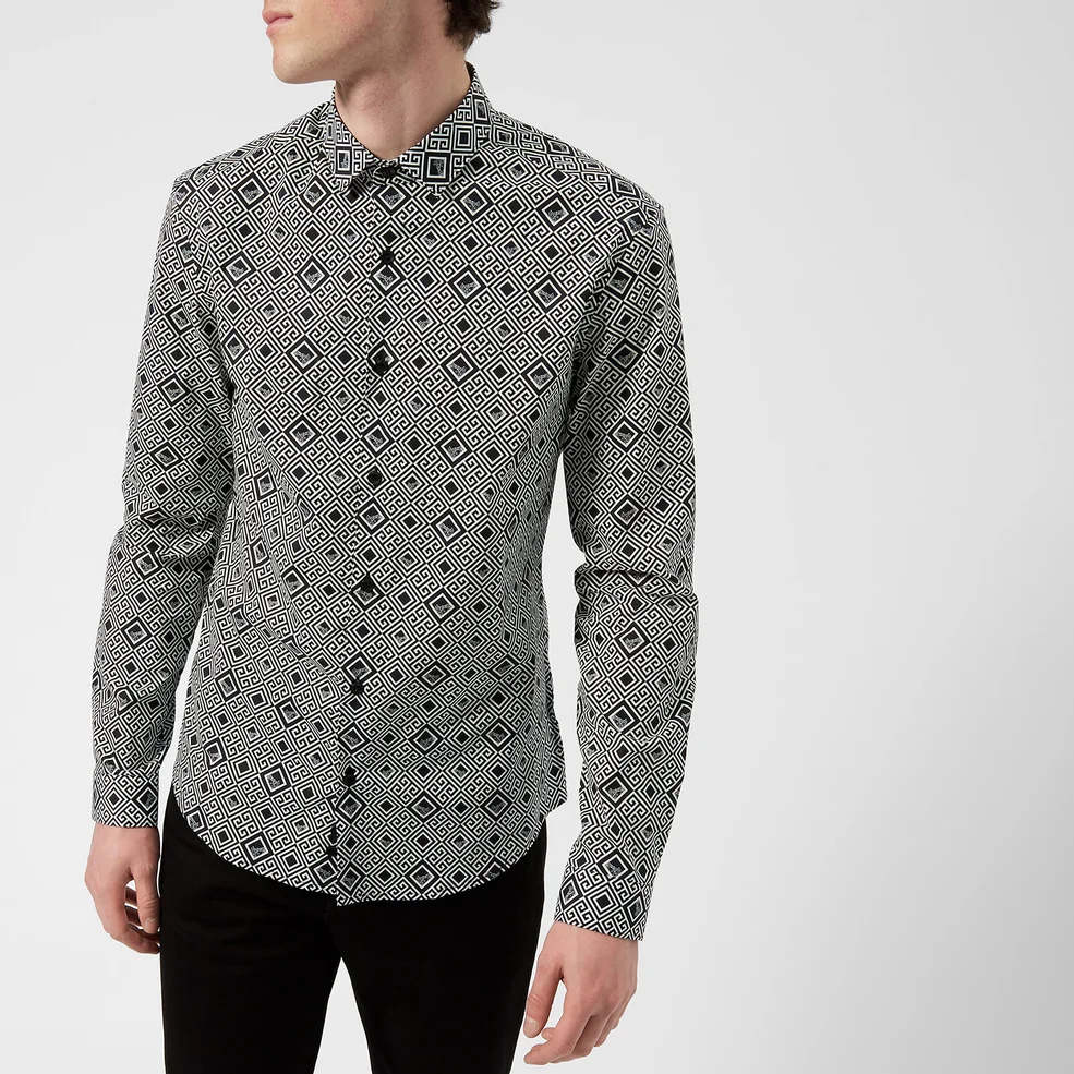 Versace Collection Men's Patterned Long Sleeve Shirt - Bianco Nero Image 1