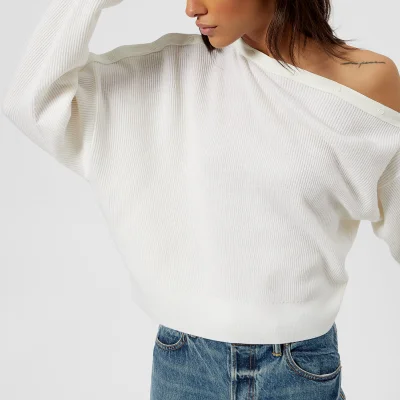 T by Alexander Wang Women's Snap Detail Off The Shoulder Crop Sweater - Ivory